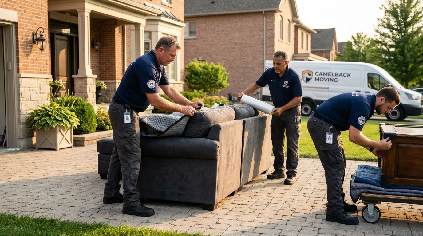 Large estate moving crew wrapping furniture in Reinholds, PA