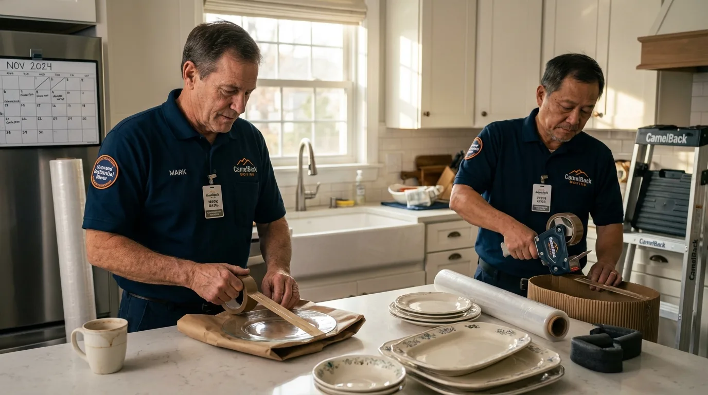 Professional crew packing kitchen dishware in Reinholds, PA